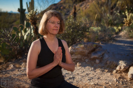 Peggy Steffens meditating at Saguaro National Monument East