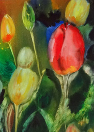 Steffens watercolor painting - Garden Delight - tulips