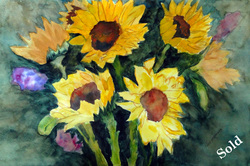 Steffens watercolor painting - Sunflower Series #1  - yellow sunflowersure